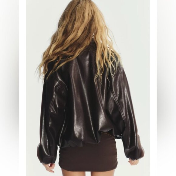 ZARA FAUX LEATHER BOMBER JACKET - Picture 4 of 7